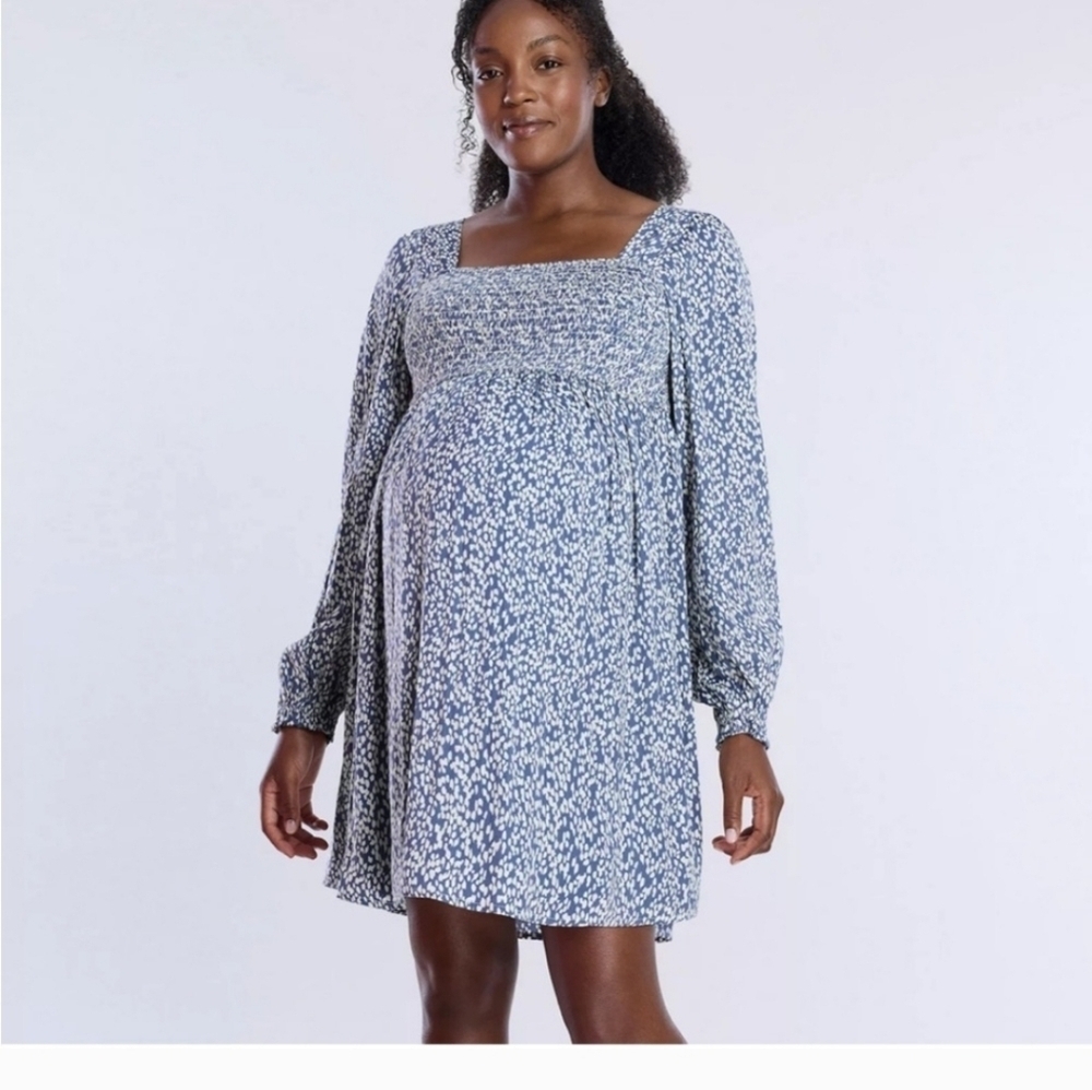 Motherhood Blue Patterned Long Sleeve Dress